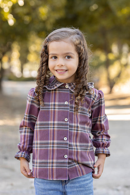 Burgundy plaid blouse
